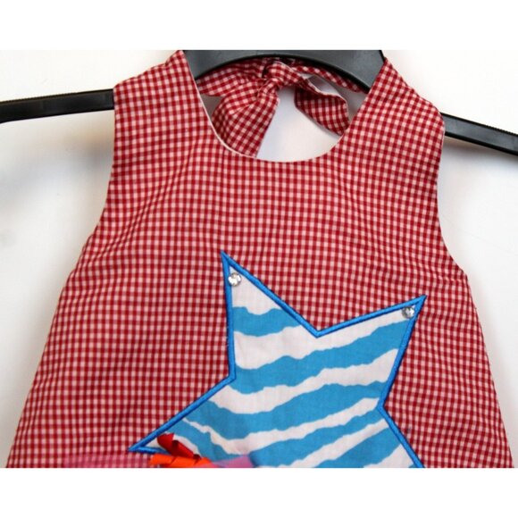 Potato Saks Red Gingham Halter Dress sz 4 Star Wand Ribbon Tulle Birthday July 4 - Picture 5 of 9